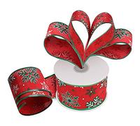 BELLE VOUS Cinta Organza Roja de Navidad 20 m x 6,3 cm de Ancho Cintas Navideñas con Alambre, Purpurina y Copos de Nieve Cintas Organza para Decorar el Árbol, Envolver Regalos, Fiestas, Manualidades