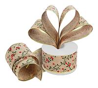 BELLE VOUS Cinta Tela Arpillera Navidad - 20 m x 6,3 cm Cintas Navideñas Tela Ancha con Alambre - Cinta Diseño Bayas Decorar Árbol de Navidad - Cinta Arpillera Envolver Regalos, Decoración Fiestas