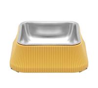 Belle Vous Comedero Elevado para Perros y Gatos - Bol Cuenco Bebedero de Acero Inoxidable Cuadrado Amarillo de 550 ml para Gato o Perro - Comederos para Mascotas - Antideslizante Antigoteo