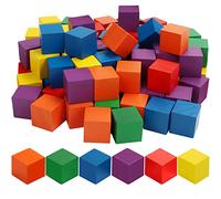 Belle Vous Cubos de Madera de Colores (Pack de 100) 3 x 3 x 3 cm - Cubos Madera Natural 6 Colores - Bloques para Manualidades, Hacer Puzzles - Regalo Educativo, Matemáticas para Niños