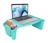 BELLE VOUS Escritorio Portatil Azul Multiusos con 3 Compartimentos - Mesa Ordenador Regazo con Bolsillos Laterales - Bandeja Portatil para Servir Desayuno, Leer, Libretas, Videojuegos y Más