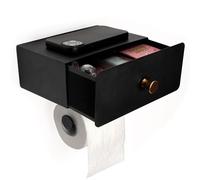 Belle Vous Estante Portarrollos de Papel Higienico - Soporte Porta Rollos Negro con Cajón para Accesorios de Baño - Dispensador Portarollos Adhesivo para Rollo Papel Higiénico WC