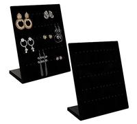 BELLE VOUS Expositor Pendientes Terciopelo Negro Organizador de Joyas (Pack de 2) Joyero Pendientes Forma de L con 60 Agujeros para 30 Pares de Pendientes - Muestre Sus Aretes de Tacha y Colgantes