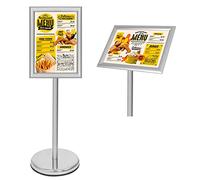 BELLE VOUS Expositores de Pie A4 Plateado - Soporte para Poster de Aluminio de Pedestal - Marco para Vista en Vertical y Horizontal - Atril Ajustable para Bodas, Exhibiciones, Tiendas y Restaurantes