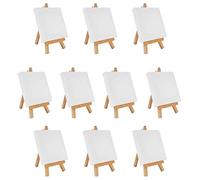 Belle Vous - Juego de 10 mini caballete de madera con lienzo para pintar 10 x 10 cm, lienzo en blanco preextendido y cebado, para pintar al óleo y al acrílico y para dibujar para niños
