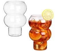 BELLE VOUS Juego de 2 Vasos Burbuja 500ml - Diseño Ondulado y Acanalado - Vasos para Agua, Cocktail, Café Helado, Té, Cerveza - Copas Grandes Durables - Cristaleria Aesthetic