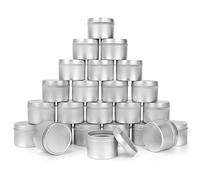BELLE VOUS Latas de Aluminio para Hacer Velas con Tapas (Pack de 24) Tarros para Velas 120 ml Redondos Reutilizables - Mini Botes Manualidades, Viajes/Acampar, Fiestas y Más