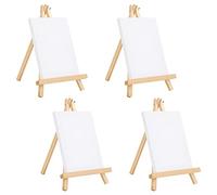 Belle Vous Mini Caballete de madera con lienzo (lote de 4) - 20 x 15 cm - Lona en blanco preestirada - Conjunto de mini lona y caballete de mesa para pintura al óleo y acrílico y dibujos infantiles