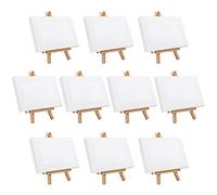 Belle Vous Mini Lienzos con Caballete de Madera (Pack de 10) Caballete Pequeño de 15,5 x 8,9 cm - Lienzos Preestirados, Imprimados en Blanco de Mesa para Pinturas Óleo y Acrílico