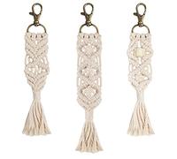 Belle Vous Mini Llavero Adornos para Bolsos Boho Macramé (Pack de 3) 3 Diseños Llavero Cuerda Trenzada con Borla Hecho a Mano - Llavero para Coche y Hogar - Llaveros Mujer Bonitos Teléfono y Cartera