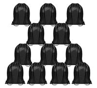 BELLE VOUS Mochila de Cuerdas Negra Gimnasio (Pack de 12) 42 x 35 cm - Bolsa de Gimnasia Deportes para Almacenaje, Viajes, Natación - Mochila Cuerdas Unisex Hombres, Mujeres, Adultos y Niños