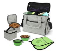 BELLE VOUS Mochila de Viaje para Perros y Gatos - Bolsa con Bolsillos para Accesorios de Mascotas y 2X Comedero Plegable - Bolso con Mochilas para Pienso y Paño para Perro o Gato