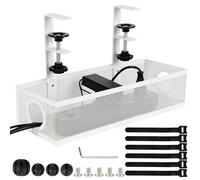 Belle Vous Organizador de Cables de Escritorio - Bandeja Organizadora Blanca con Abrazadera para Mesa - Soporte Recoge Guarda y Oculta Accesorios y Regletas - Montaje Sin Taladro