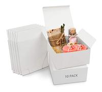 Belle Vous Pack de 10 Cajas de Cartón Kraft Blancas - Medidas de las Cajas 20 x 20 x 10 cm - Caja Kraft Fácil Ensamblado Cuadrada Presentación - Cajas Blancas para Fiestas, Cumpleaños, Bodas
