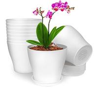 BELLE VOUS Pack de 10 Macetas Plastico Blanco para Interiores - 13,5 cm - Macetas Pequeñas con Agujeros de Desagüe y Bandeja o Platillo - Macetas Decorativas para Plantas, Suculentas o Semillas