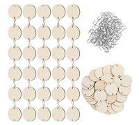 Belle Vous Pack de 100 Discos de Madera Sin Acabado con Gancho S 3,4 cm de Diámetro - Agujero Pre Taladrado de Circulo Madera Natural - Manualidades, Etiquetas Cumpleaños, Decoración de Navidad