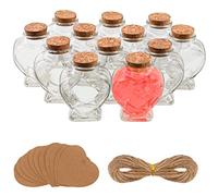 Belle Vous Pack de 12 Frascos de Vidrio Tapon Corcho 150 ml - Botella Cristal Pequeña en Forma de Corazón - Etiquetas en Forma de Corazón y Cuerda - Para Bodas, Decoraciones y Mensajes