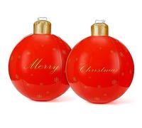 BELLE VOUS Pack de 2 Bolas de Navidad Grandes Inflables para Decorar - 60 cm de Diámetro - Adornos de Navidad de PVC para Decorar el Árbol de Navidad, Jardín, Césped y Piscina - Rojo