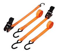 Belle Vous Pack de 2 Cinchas de Amarre con Gancho en S y Mangos de Goma - 4 m de Largo x 25 mm de Ancho - 500 kg de Tensión de Rotura - Tensor de Carraca para Cargas, Mover Equipos y Motocicletas