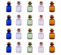 BELLE VOUS Pack de 20 Frascos de Vidrio Tapon Corcho Variados 2 ml Mini Botellas de Cristal 5 Colores - Botellitas para Regalitos de Bodas/Fiestas - Botella de los Deseos, Manualidades, Decorar