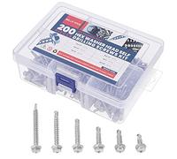 Belle Vous Pack de 200 Tornillos Autotaladrantes Hexagonal #8 Acero Inoxidable Variados TEK - 6 Tamaños Cabeza Arandela - Tornillos para Madera, Techo, Chapa Metal y Construcción