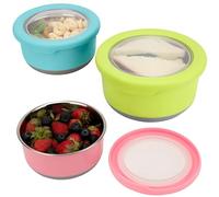 BELLE VOUS Pack de 3 Recipientes para Alimentos Acero Inoxidable y Silicona - 420 a 1200 ml - Envases para Alimentos Portátiles Libre de BPA con Tapa Hermética - Apto Lavavajillas y Congelador