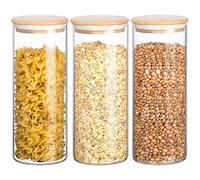 Belle Vous Pack de 3 Tarros de Cristal con Tapa de Bambú - 950 ml - Herméticos Frascos de Vidrio para Alimentos - Organizar Cocina y Alacena - Pasta, Harina, Cereal, Azúcar, Té, Granos de Café y Más