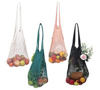BELLE VOUS Pack de 4 Bolsa de Malla para la Compra Bolsa Red de Algodón con Asa - Bolsas Reutilizables Fruta y Verdura, Abarrotes - Bolsa Juguetes Playa Lavable