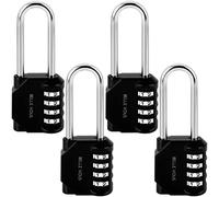 Belle Vous (Pack de 4) Candado Combinacion 4 Dígitos Negro - Candado Taquilla Gimnasio con Grillete - 4,2 x 2,2 x 11 cm - Candado Seguridad Impermeable Interior/Exterior - Para Portón o Puerta