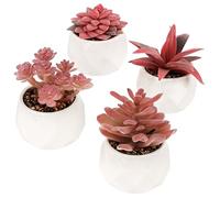 BELLE VOUS Pack de 4 Plantas Artificiales Decorativas Pequeñas - Mini Macetas Decorativas de Cerámica Realistas - para Hogar, Oficina, Mesa, Escritorio, Dormitorio o Decorar el Baño
