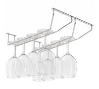 BELLE VOUS Pack de 4 Soporte Copas Colgante Acero Cromado Debajo de Gabinete con Tornillos y Tacos de Pared 34 x 11 cm - Colgador Copas con Tallo - Almacenamiento para Bar y Cocina