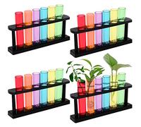 Belle Vous Pack de 4 Tubos de Ensayo Plastico Transparente 45 ml - Tubo de Ensayo Colores Variados con Soporte para Experimentos Científicos, Colocar Dulces, Flores, Abalorios, Sal de Baño
