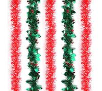 BELLE VOUS Pack de 5 Espumillon Navidad Variado Rojo y Verde - 2 m Cada Uno - Guirnalda con Bayas de Acebo para Decorar el Árbol - Guirnaldas Decorativas para Navidad, Festivales y Fiestas
