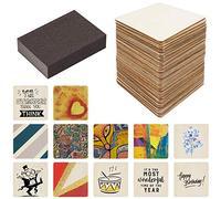 BELLE VOUS Pack de 50 Cuadrados en Blanco Maderas para Manualidades con Esponja de Lijado 10 x 10 cm 2,5 mm de Grosor para Posavasos, Pintar, Pirograbado - Madera sin Acabado