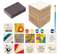 Belle Vous Pack de 50 Tablas de Madera Cuadradas Sin Acabado con Bloque de Lija, Pintura y Pincel - 10 x 10 cm - 2,5 mm de Grosor - Tablero Madera Bricolaje, Manualidades, Pintura y Pirograbado