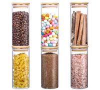 BELLE VOUS Pack de 6 Tarros Cocina Almacenaje Vidrio Transparente con Tapas de Bambú y Etiquetas - 450 ml - Recipientes Herméticos para Alimentos - Botes Cocina para Especias, Café, Té, Cereal y Más
