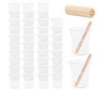 Belle Vous Pack de 80 Set Vaso Medidor de Plástico Transparente para Mezclar Resina Epoxi con Varas de Madera 50 ml - Juego de Vasos Graduados Transparentes Reutilizables para Manualidades y Pintar
