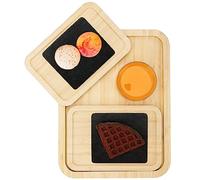 Belle Vous Paquete de 3 bandejas de bambú para servir, 1 bandeja grande y 2 pequeñas de madera, juego de tablas de servir de bambú para platos de alimentos, bebidas, desayuno/cena y más, bandejas de