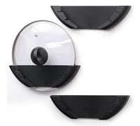 BELLE VOUS Paquete de 3 soportes de plástico para tapas de ollas, se adapta a tapas de sartenes de 15 a 32 cm, organizadores de almacenamiento autoadhesivos para colgar en la pared para la pared de la