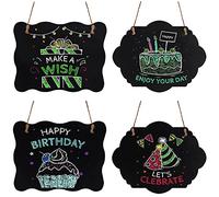 Belle Vous Pizarras Pequeñas de Tiza (Pack de 4) Pizarra Negra Doble Lado, Se Puede Borrar - Tablón Anuncios Colgante con Cordel - Pizarra Cocina Vintage Decorativa, Dormitorio, Boda, Café, Restaurant