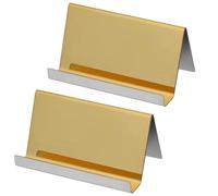 BELLE VOUS Porta Tarjetas de Visita Acero Inoxidable (Pack de 2) Puede Contener hasta 30 Tarjetas - Organizador Tarjetas de Metal Dorado - Expositor Tarjetas Organizador Oficina, Escritorio, Encimera