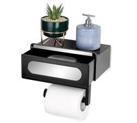 Belle Vous Portarrollos con Estante - Soporte de Pared para Papel Higienico y Accesorios de Baño - Porta Rollos Negro con Almohadilla Adhesiva - Portarollos Adhesivo Sin Taladro