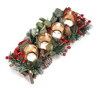 Belle Vous Portavelas Navidad para Velas de Té - 13 x 37 cm - 4 Candelabros para Velas Votivas - Adornos Navidad Baya Decorativa y Conos de Pino, Centro de Mesa, Hogar, Bodas