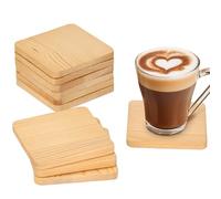Belle Vous Posavasos Madera Cuadrado Sin Acabado (Pack de 12) 9,3 x 9,3 cm - Posa Vasos Mesa en Blanco con Círculos Antideslizantes - Azulejos para Pintar, Pirograbado y Letras de Scrabble