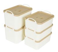 Belle Vous Set Cajas de Almacenaje Blancas - 5x Caja de Plastico con Asas y Tapa - Cestas Apilables de Plástico Organizadoras de Almacenamiento para Cocina Baño Oficina o Armario