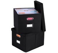 BELLE VOUS Set de 2x Cajas de Almacenamiento - Contenedor de Almacenaje Plegable de Tela con Tapa y Portaetiquetas - Caja Decorativas de Armario para Guardar Ropa Libros Documentos