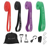 BELLE VOUS Set de 4 Bandas Elasticas Resistencia y Bolsa de Viaje - 4 Niveles de Resistencia para Entrenamiento de Fuerza, Estiramiento, Yoga, Pilates o Gimnasio en Casa - para Hombres y Mujeres