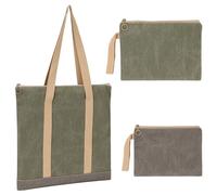 Belle Vous Set de Bolsas Tote Bag con Cremallera - 3x Bolso Totebag de Tela Gris y Verde con Asas - Bolsa Pequeña Mediana y Grande para Mujer - para Compras Viajes Almacenamiento