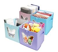Belle Vous Set de Cajas Organizadoras Decorativas - 4x Caja de Almacenamiento de 30 x 30 x 30 cm - Cubos de Tela Plegables con Asas y Ventana para Almacenaje de Juguetes y Ropa