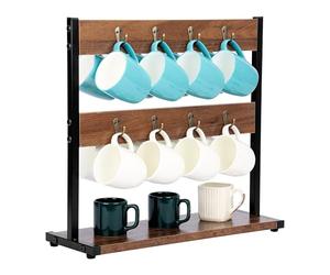 BELLE VOUS Soporte de Madera para Tazas - Colgador Vintage para 16x Taza de Cafe Te Infusiones - Organizador para Estanteria de Cocina - Almacenamiento Estantería Cuelga Tazas